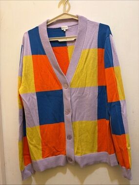 KULE Lavender, Blue, Yellow & Orange Colorblock Cotton Cardigan